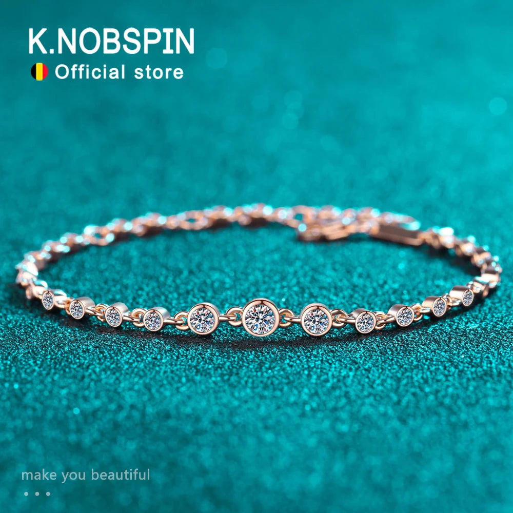 KNOBSPIN D VVS1 Moissanite Tennis Bracelets for Women Round Lab Diamond GRA 925 Sterling Silver 18k Dainty Bracelet Gift Jewelry