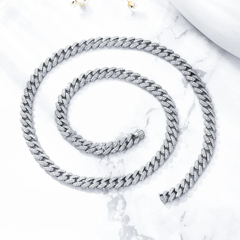 WSHUO Cuban Necklace S925 Sterling Silver Sparkling D Color High Carbon Diamond Hip Hop Fine Jewelry for Women Men Trendy Gift