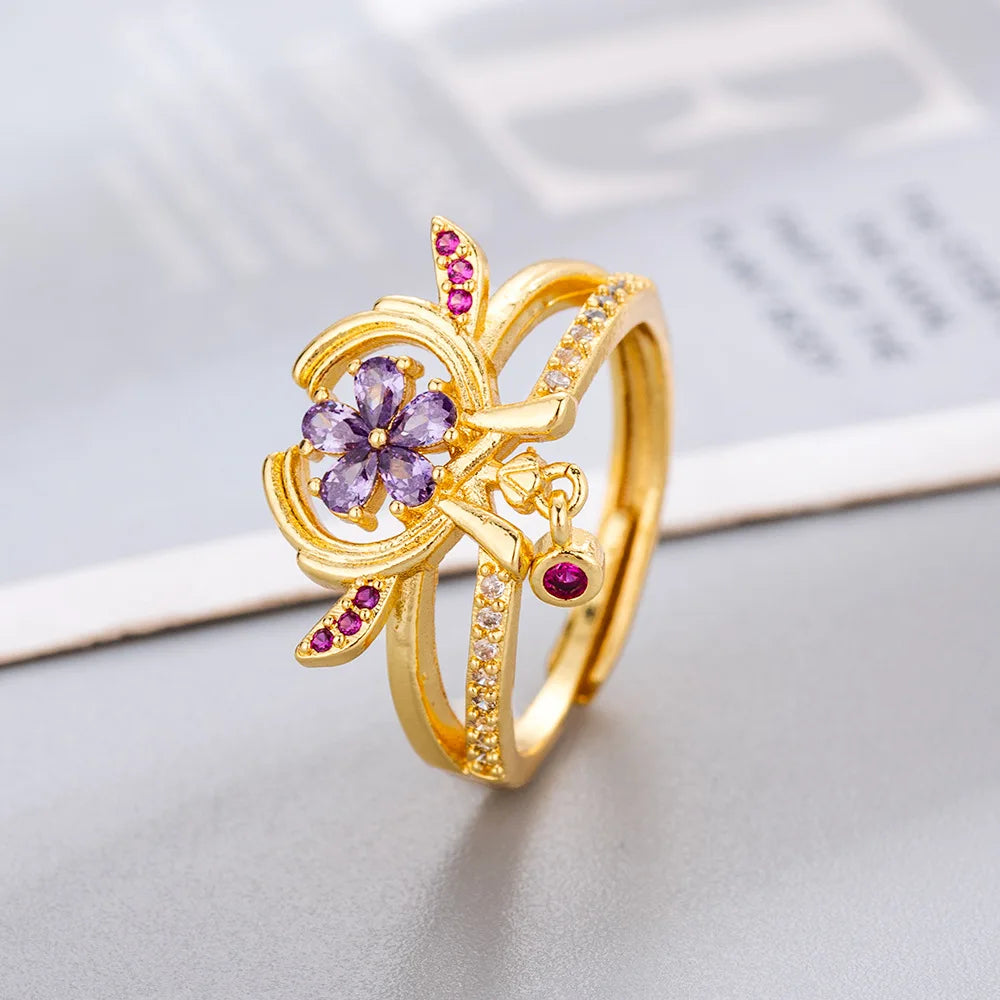 Anime Game Genshin Impact Yae Miko Cosplay Ring Women Open Adjustable Rings Joint Wedding Initial Fashion Jewellery Gifts