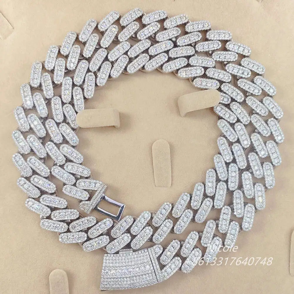 Pass Diamond Tester Bling Hip Hop Mens Iced Out Diamond Miami 18mm Moissanite Cuban Link Chain Necklace