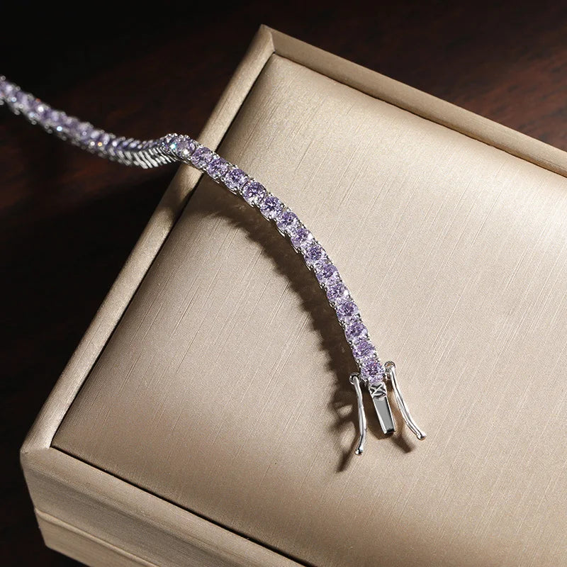 KNOBSPIN Purple Moissanite Tennis Bracelet GRA Certified Lab Diamond s925 Sterling Silver 18k Wedding Bracelets for Women Man