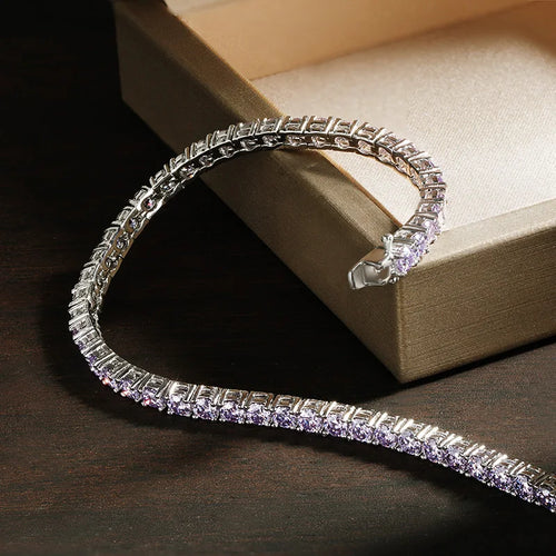 KNOBSPIN Purple Moissanite Tennis Bracelet GRA Certified Lab Diamond s925 Sterling Silver 18k Wedding Bracelets for Women Man