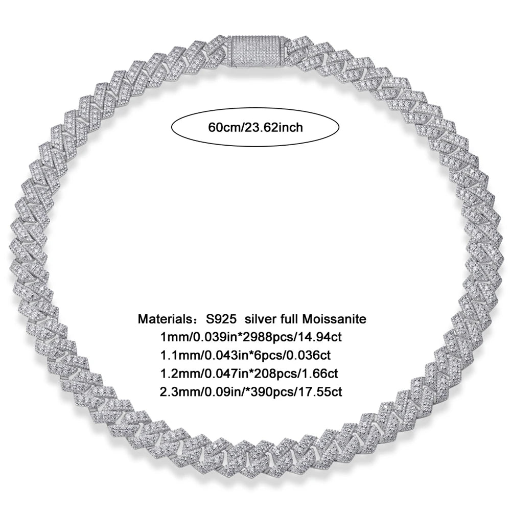 Wong Rain 925 Sterling Silver VVS1 3EX D Color Real Moissanite Full Diamonds Gemstone Sparkling Cuban Chain Necklace Jewelry GRA