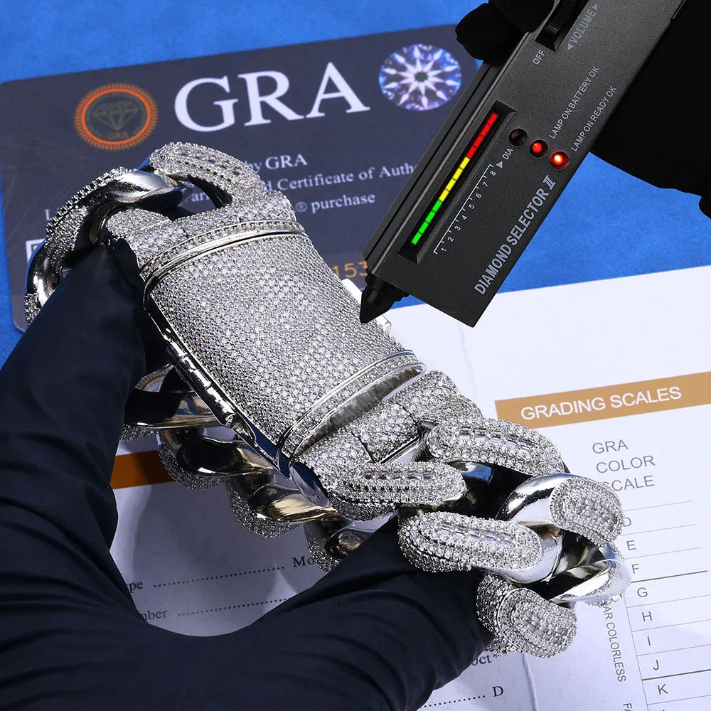 29mm Moissanite Baguettes Bubble S925 Cuban Chain Necklace For Men Iced Out Chain Hip Hop Jewelry Pass Diamonds Tester GRA