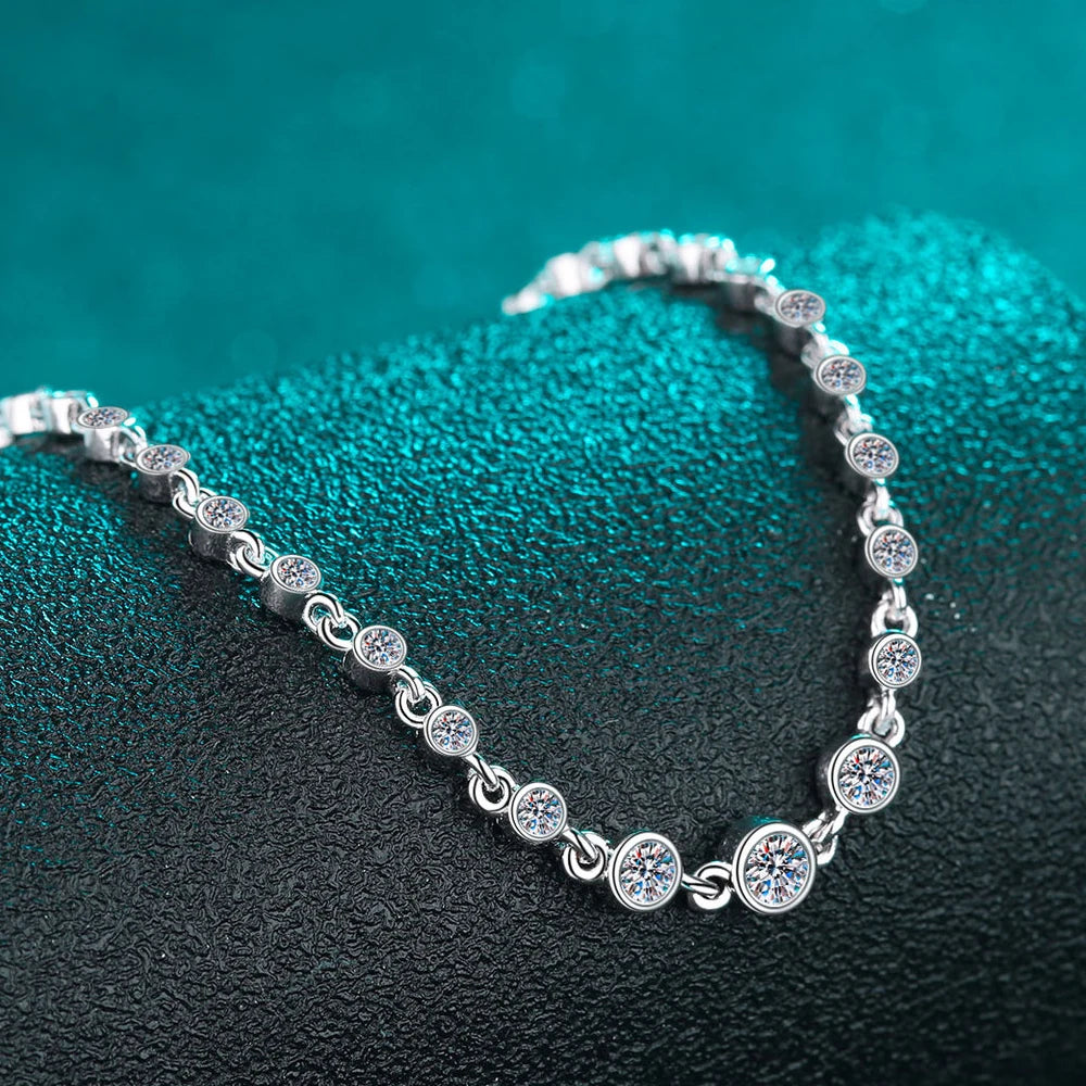 KNOBSPIN D VVS1 Moissanite Tennis Bracelets for Women Round Lab Diamond GRA 925 Sterling Silver 18k Dainty Bracelet Gift Jewelry