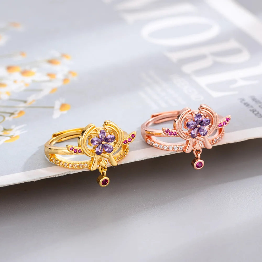 Anime Game Genshin Impact Yae Miko Cosplay Ring Women Open Adjustable Rings Joint Wedding Initial Fashion Jewellery Gifts