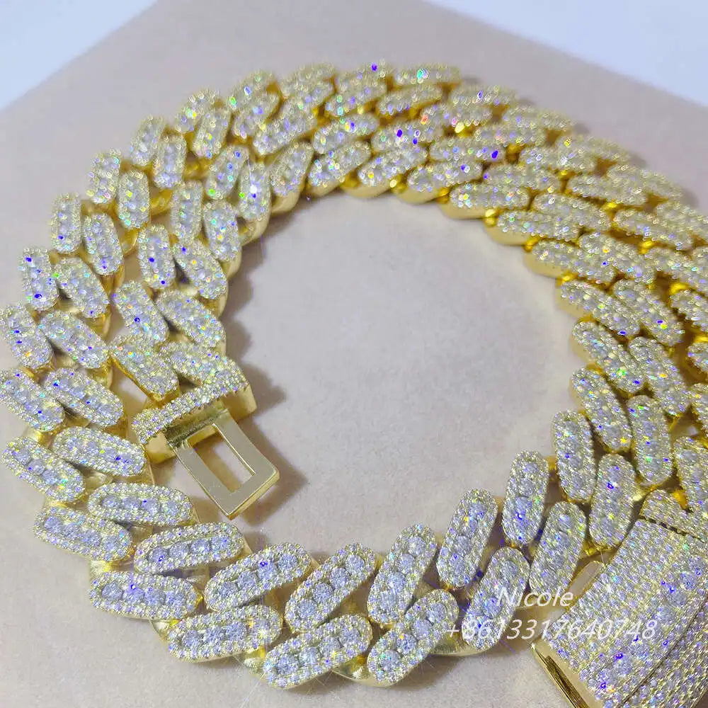 Pass Diamond Tester Bling Hip Hop Mens Iced Out Diamond Miami 18mm Moissanite Cuban Link Chain Necklace