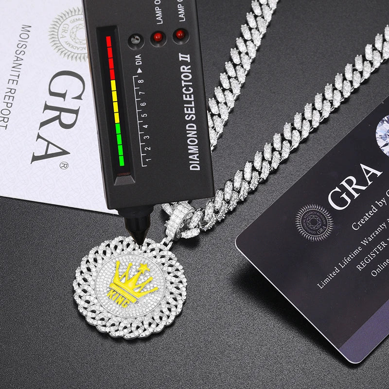 TUHE Unisex High Quality D VVS Moissanite Crown Hip Hop Pendant Hollow Round Pendant S925 Silver  Hip Hop Jewelry Gifts