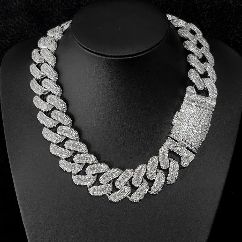 29mm Moissanite Baguettes Bubble S925 Cuban Chain Necklace For Men Iced Out Chain Hip Hop Jewelry Pass Diamonds Tester GRA