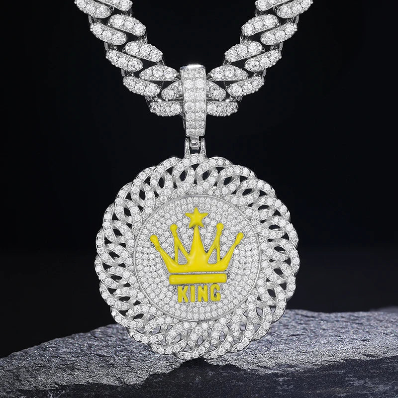 TUHE Unisex High Quality D VVS Moissanite Crown Hip Hop Pendant Hollow Round Pendant S925 Silver  Hip Hop Jewelry Gifts