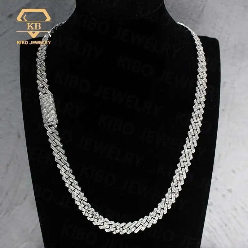 Ready For Ship Mens Hip Hop Jewelry 10mm 12mm 925 Sterling Silver Moissanite Cuban Link Chain Iced Out Necklace