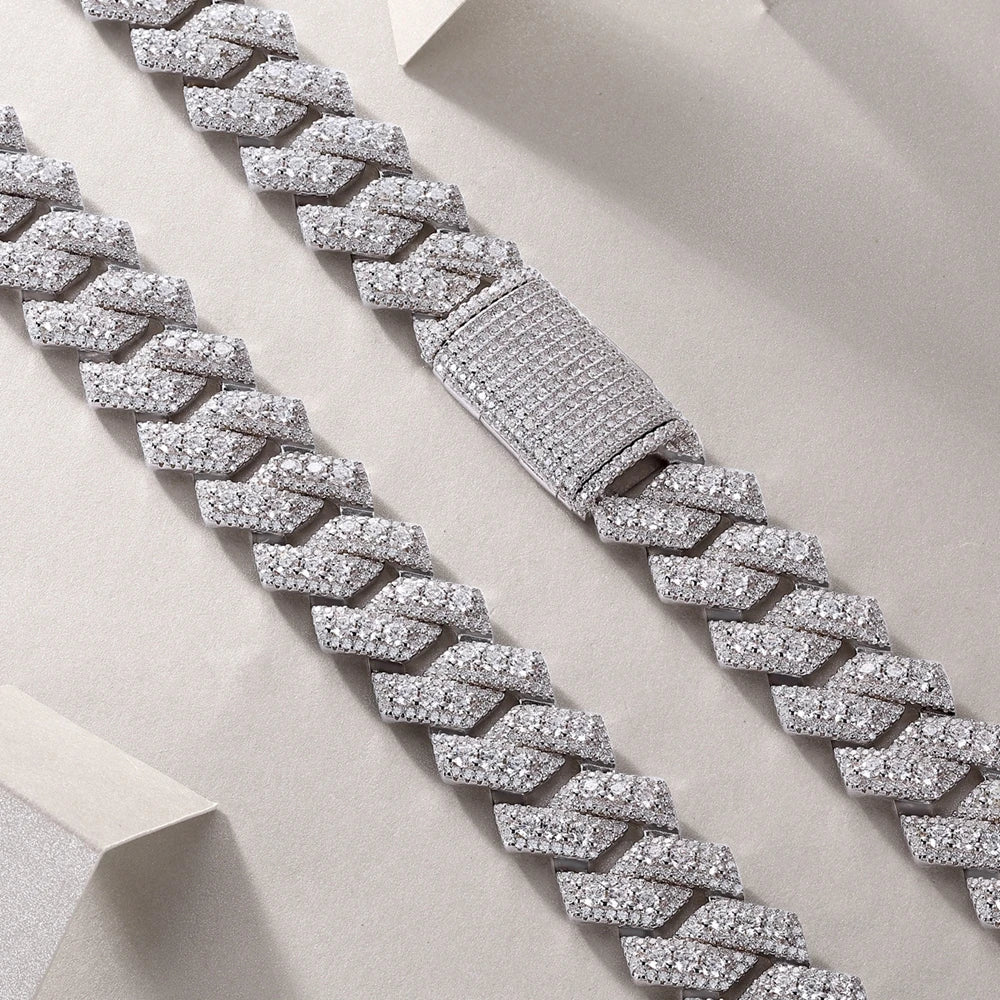 Wong Rain 925 Sterling Silver VVS1 3EX D Color Real Moissanite Full Diamonds Gemstone Sparkling Cuban Chain Necklace Jewelry GRA