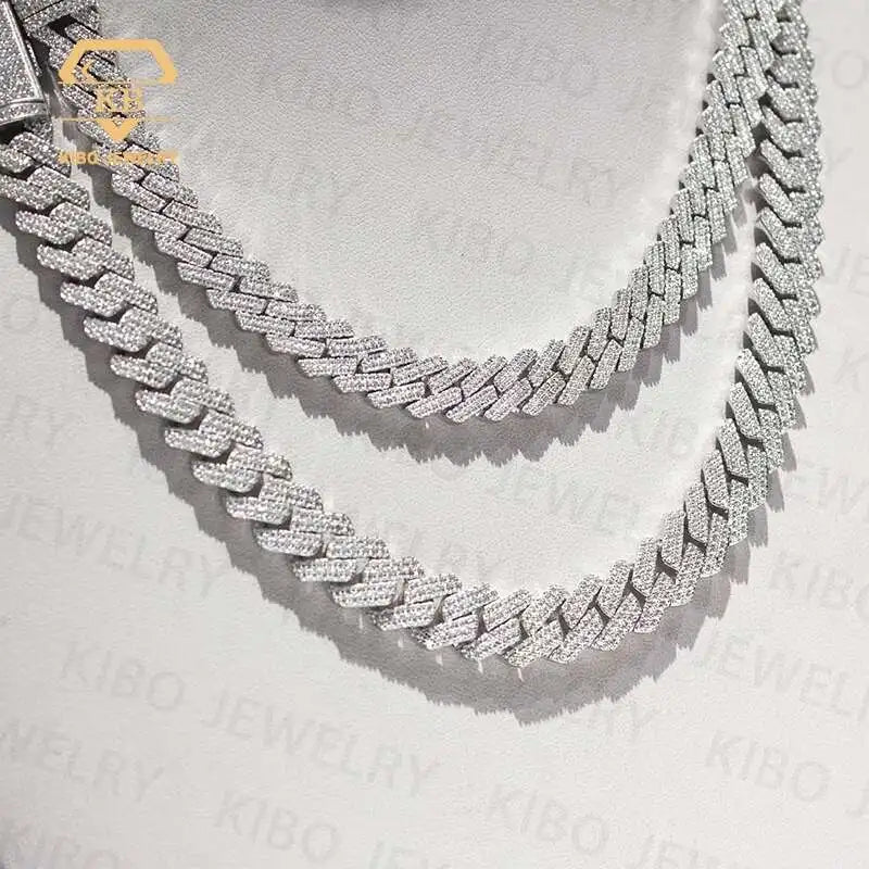 Ready For Ship Mens Hip Hop Jewelry 10mm 12mm 925 Sterling Silver Moissanite Cuban Link Chain Iced Out Necklace