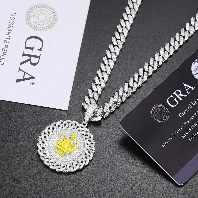 TUHE Unisex High Quality D VVS Moissanite Crown Hip Hop Pendant Hollow Round Pendant S925 Silver  Hip Hop Jewelry Gifts