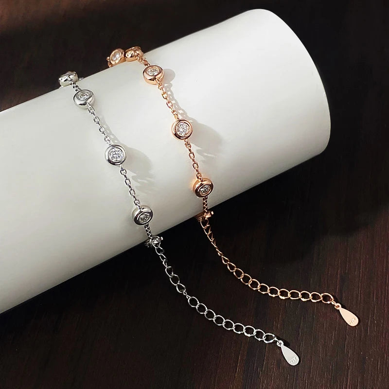 KNOBSPIN 3mm D Color Moissanite Bracelets for Women 14-21cm Adjustable Chain GRA Certified s925 Sterling Silver Bubble Bracelet