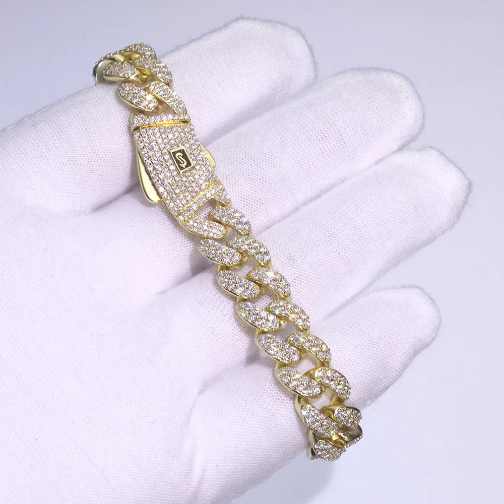 ICEBLING 12MM Moissanite Monaco Chain Women Bling Iced Out VVS 925 Silver Double Rows Cuban Link Choker Necklace Men Gift