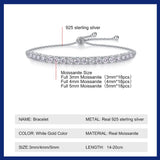 Moissanite Tennis Bracelet 1.8ct-9ct Diamond Bracelets for Women 18K White Gold Plated S925 Sterling Silver Adjustable Bracelets