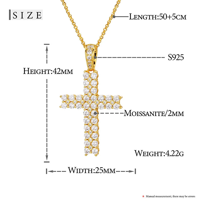 Religion Classic 3mm VVS1 D Color Moissanite Cross Pendant Necklace For Women Jewelry Sterling Silver S925 Gold Plated 18K White