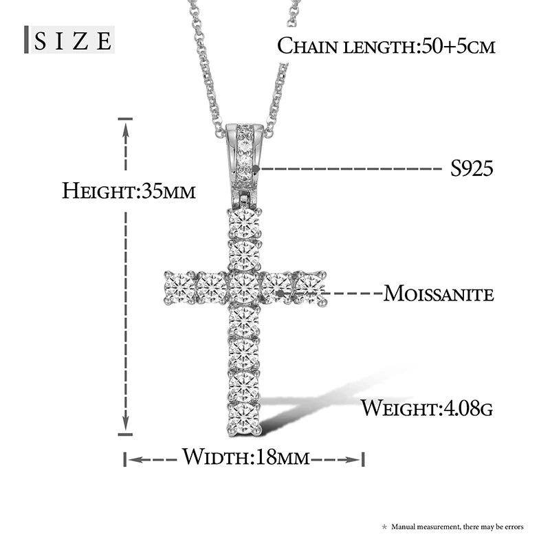 Religion Classic 3mm VVS1 D Color Moissanite Cross Pendant Necklace For Women Jewelry Sterling Silver S925 Gold Plated 18K White