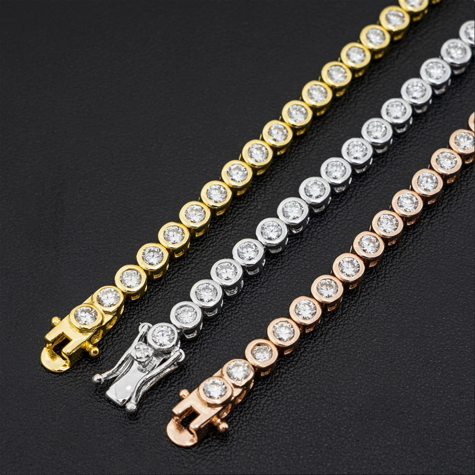2mm Moissanite Tennis Bracelet for Woman Men 925 Sterling Silver Plated 18k Gold Hip Hop Chain Round Bubble Diamond Bracelets