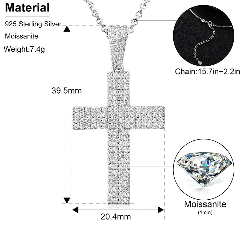 Religion Classic 3mm VVS1 D Color Moissanite Cross Pendant Necklace For Women Jewelry Sterling Silver S925 Gold Plated 18K White