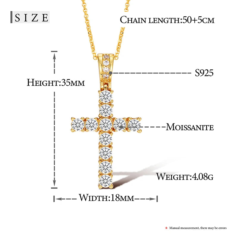 Religion Classic 3mm VVS1 D Color Moissanite Cross Pendant Necklace For Women Jewelry Sterling Silver S925 Gold Plated 18K White
