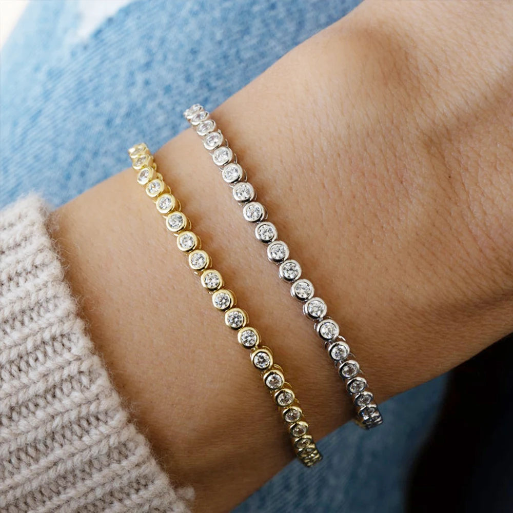 2mm Moissanite Tennis Bracelet for Woman Men 925 Sterling Silver Plated 18k Gold Hip Hop Chain Round Bubble Diamond Bracelets