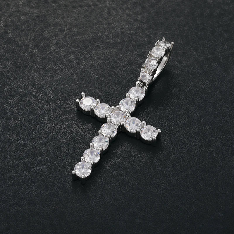 Religion Classic 3mm VVS1 D Color Moissanite Cross Pendant Necklace For Women Jewelry Sterling Silver S925 Gold Plated 18K White