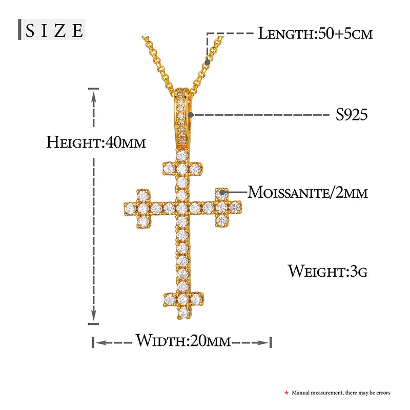 Religion Classic 3mm VVS1 D Color Moissanite Cross Pendant Necklace For Women Jewelry Sterling Silver S925 Gold Plated 18K White