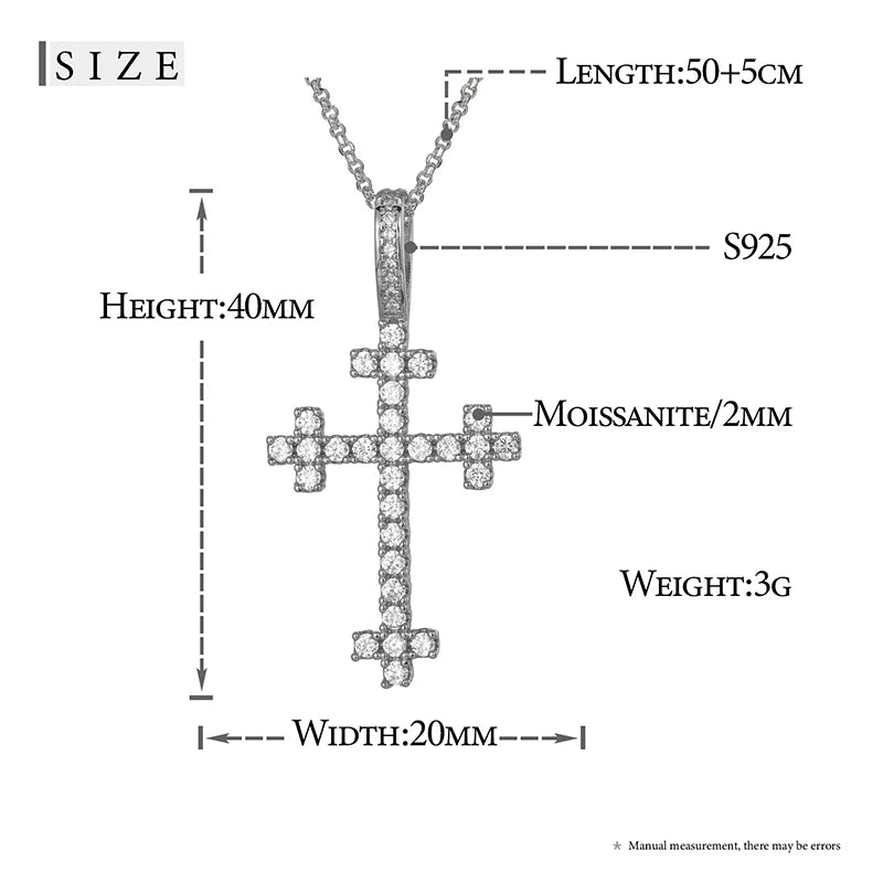Religion Classic 3mm VVS1 D Color Moissanite Cross Pendant Necklace For Women Jewelry Sterling Silver S925 Gold Plated 18K White
