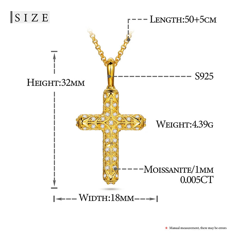 Religion Classic 3mm VVS1 D Color Moissanite Cross Pendant Necklace For Women Jewelry Sterling Silver S925 Gold Plated 18K White