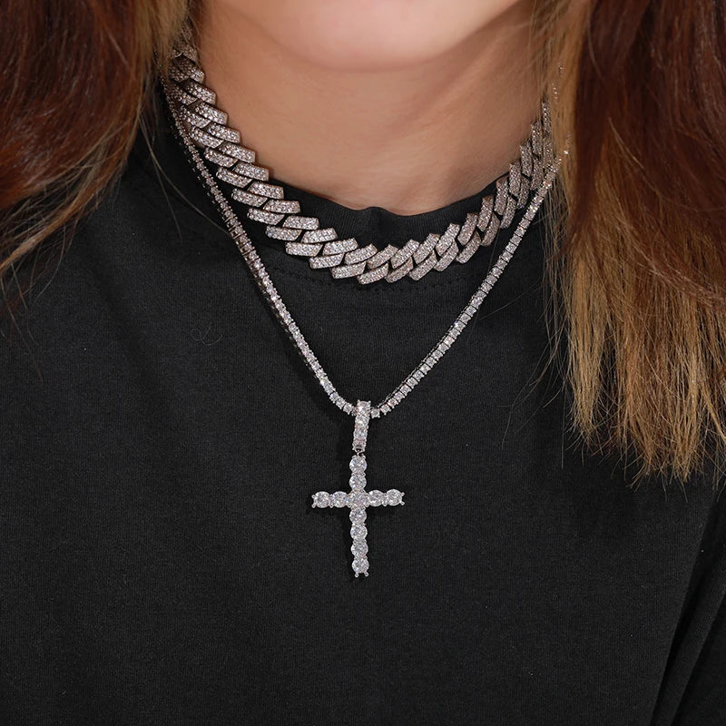 Religion Classic 3mm VVS1 D Color Moissanite Cross Pendant Necklace For Women Jewelry Sterling Silver S925 Gold Plated 18K White