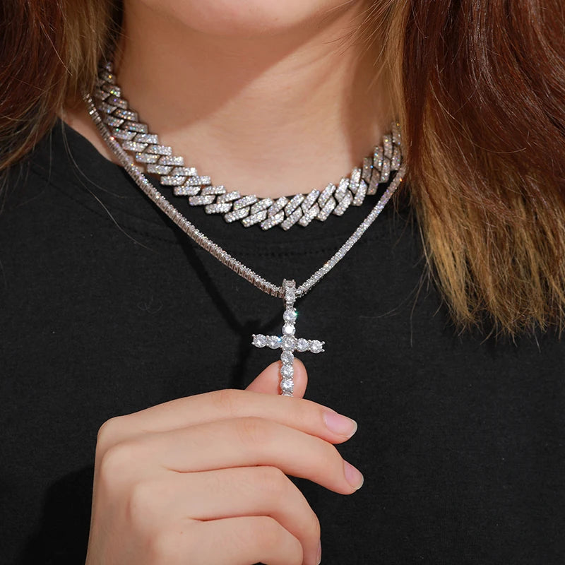 Religion Classic 3mm VVS1 D Color Moissanite Cross Pendant Necklace For Women Jewelry Sterling Silver S925 Gold Plated 18K White