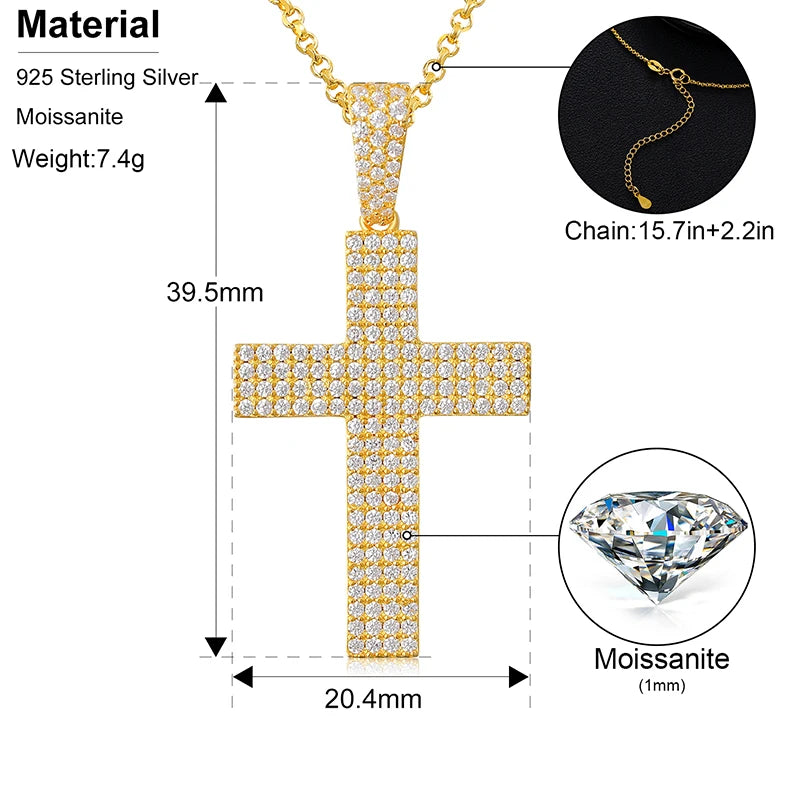 Religion Classic 3mm VVS1 D Color Moissanite Cross Pendant Necklace For Women Jewelry Sterling Silver S925 Gold Plated 18K White