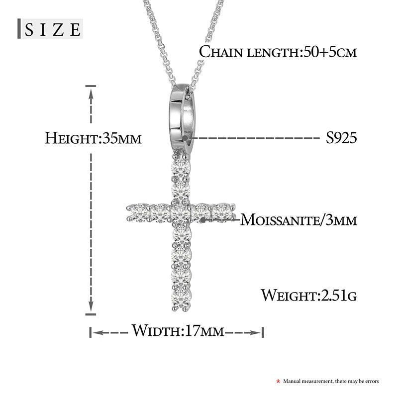 Religion Classic 3mm VVS1 D Color Moissanite Cross Pendant Necklace For Women Jewelry Sterling Silver S925 Gold Plated 18K White