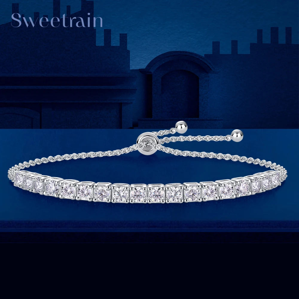 Moissanite Tennis Bracelet 1.8ct-9ct Diamond Bracelets for Women 18K White Gold Plated S925 Sterling Silver Adjustable Bracelets