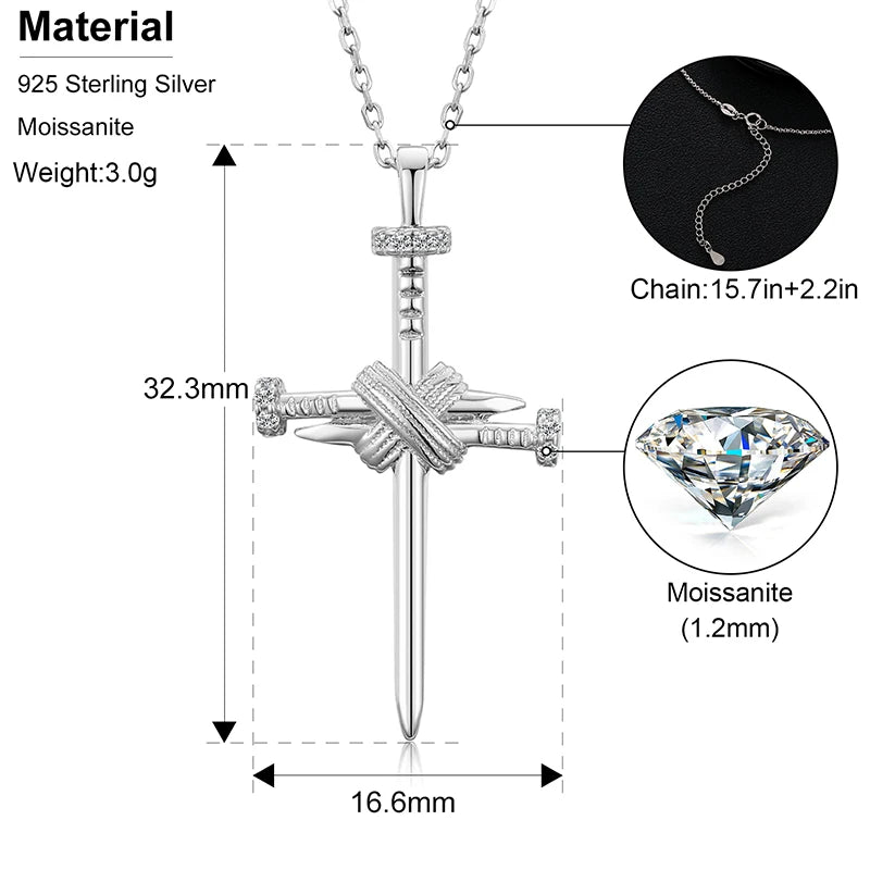 Religion Classic 3mm VVS1 D Color Moissanite Cross Pendant Necklace For Women Jewelry Sterling Silver S925 Gold Plated 18K White