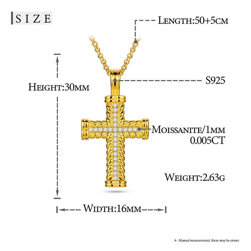 Religion Classic 3mm VVS1 D Color Moissanite Cross Pendant Necklace For Women Jewelry Sterling Silver S925 Gold Plated 18K White