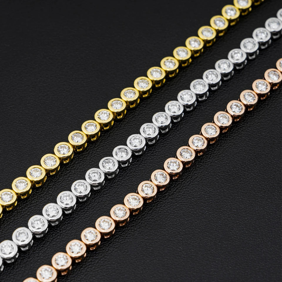 2mm Moissanite Tennis Bracelet for Woman Men 925 Sterling Silver Plated 18k Gold Hip Hop Chain Round Bubble Diamond Bracelets