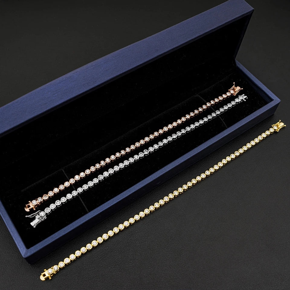 2mm Moissanite Tennis Bracelet for Woman Men 925 Sterling Silver Plated 18k Gold Hip Hop Chain Round Bubble Diamond Bracelets