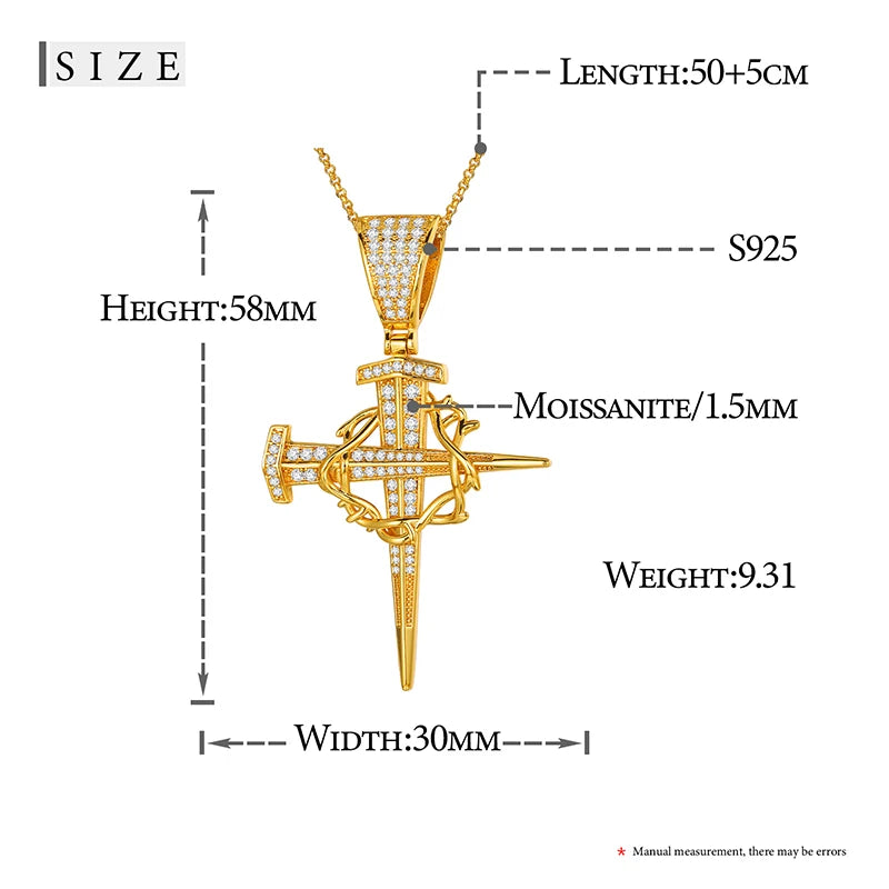 Religion Classic 3mm VVS1 D Color Moissanite Cross Pendant Necklace For Women Jewelry Sterling Silver S925 Gold Plated 18K White