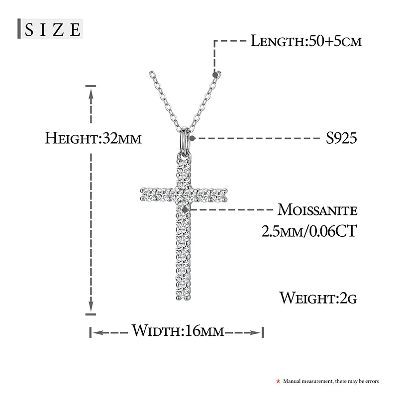 Religion Classic 3mm VVS1 D Color Moissanite Cross Pendant Necklace For Women Jewelry Sterling Silver S925 Gold Plated 18K White