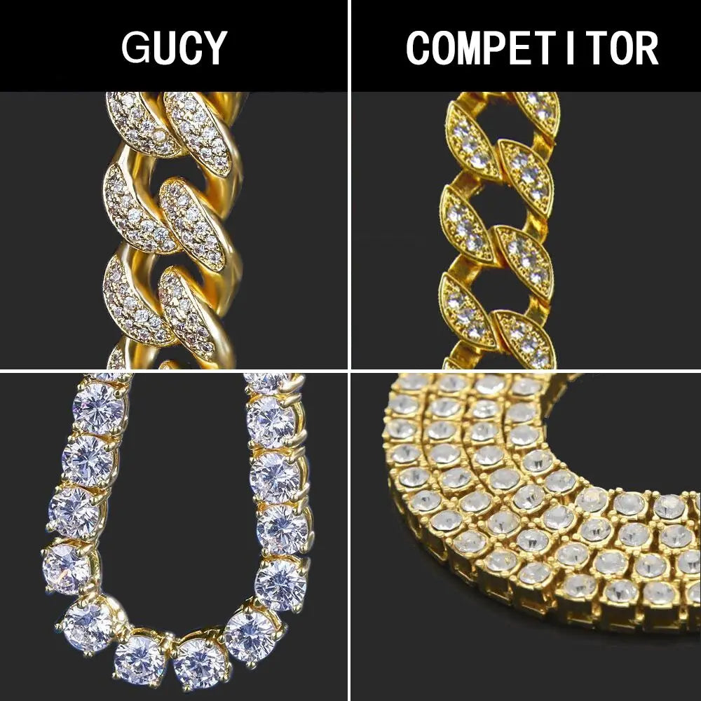 GUCY New Hip Hop Thorn Cuban Chain Necklace Micro Pave CZ Stones All Iced Out  Available Necklaces for Men Gifts