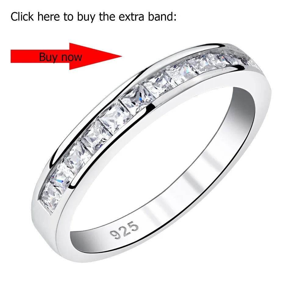 Newshe 2 Pieces Classic Wedding Rings Set for Women 7*7mm Princess Cut AAAAA Zircon 925 Sterling Silver Engagement Ring Jewelry