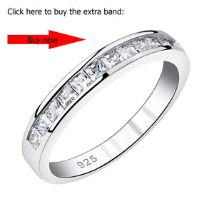 Newshe 2 Pieces Classic Wedding Rings Set for Women 7*7mm Princess Cut AAAAA Zircon 925 Sterling Silver Engagement Ring Jewelry