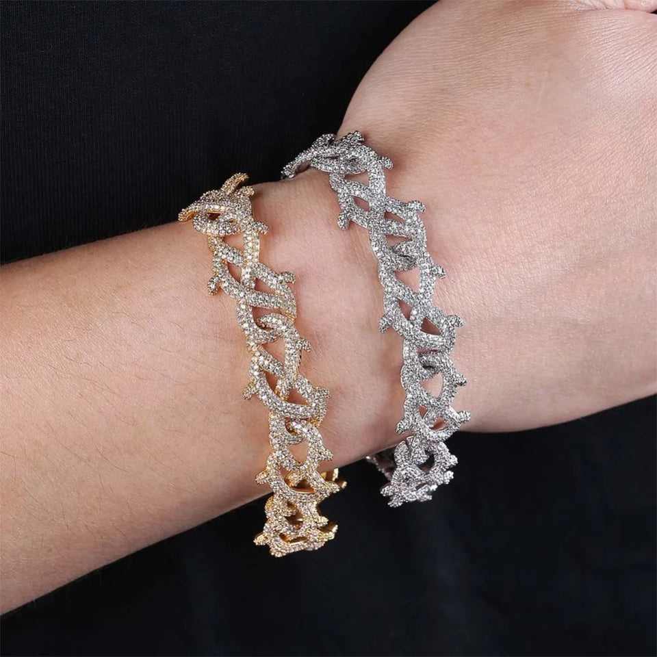 GUCY New Hip Hop Thorn Cuban Chain Necklace Micro Pave CZ Stones All Iced Out  Available Necklaces for Men Gifts