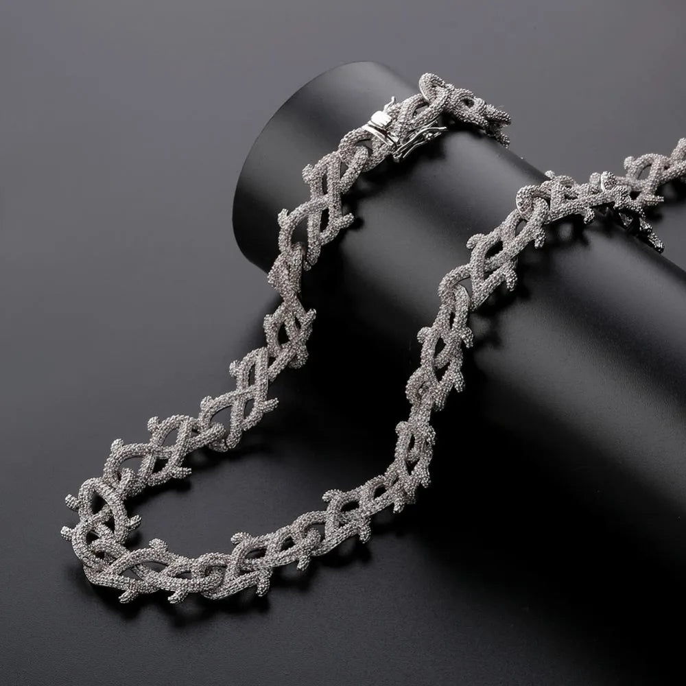 GUCY New Hip Hop Thorn Cuban Chain Necklace Micro Pave CZ Stones All Iced Out  Available Necklaces for Men Gifts