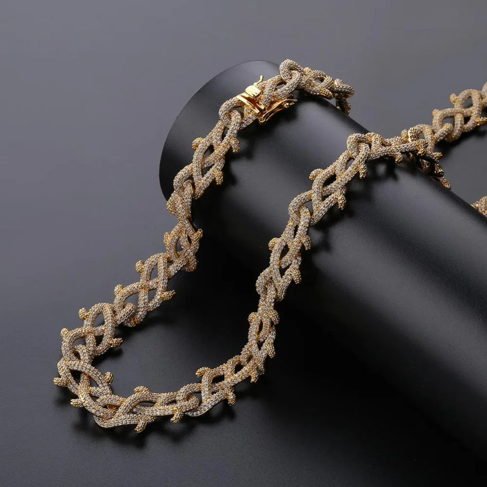 GUCY New Hip Hop Thorn Cuban Chain Necklace Micro Pave CZ Stones All Iced Out  Available Necklaces for Men Gifts