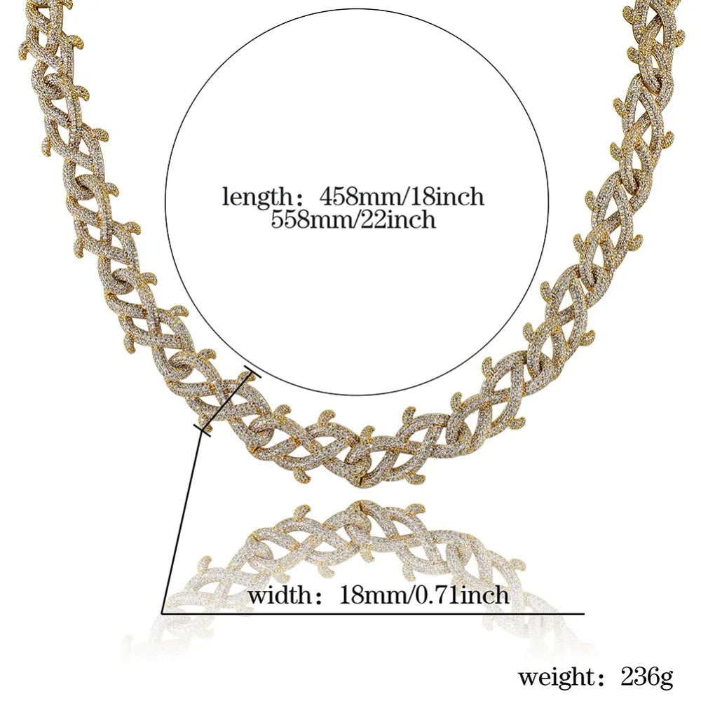 GUCY New Hip Hop Thorn Cuban Chain Necklace Micro Pave CZ Stones All Iced Out  Available Necklaces for Men Gifts