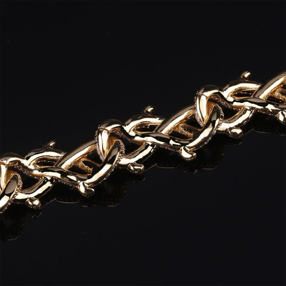 GUCY New Hip Hop Thorn Cuban Chain Necklace Micro Pave CZ Stones All Iced Out  Available Necklaces for Men Gifts